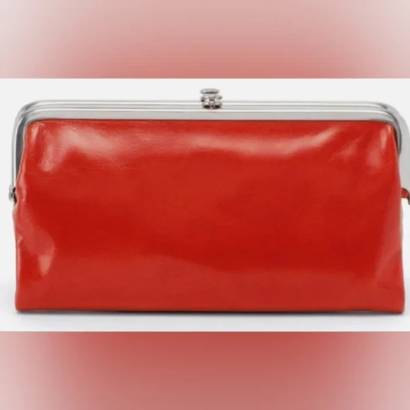HOBO LAUREN COLLECTION Red Leather Clutch with Silver Frame - Picture 5 of 6